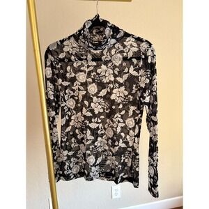 WHBM Mesh Turtleneck Floral Sheer S Whimsigoth Dark Romantic Feminine Layering
